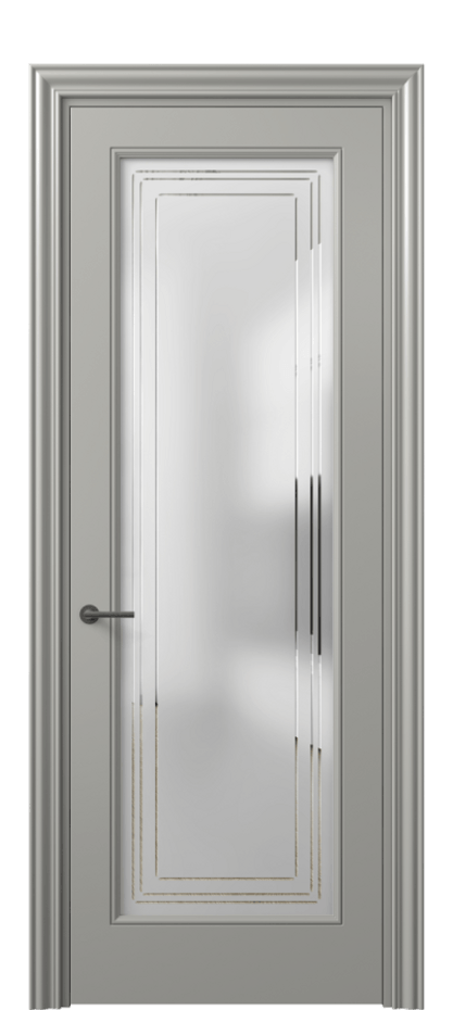 Межкомнатная дверь Маскот 8400 Матовый нейтральный серый Сатинированное стекло с гравировкой "Грани", триплекс Цена 82499 ₽ | Volhovec