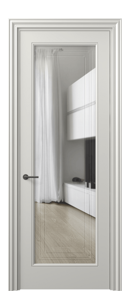 Межкомнатная дверь Маскот 8400 Матовый серый Прозрачное стекло с гравировкой "Грани", триплекс Цена 82499 ₽ | Volhovec