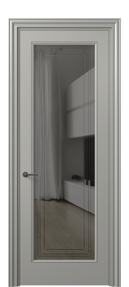 Межкомнатная дверь Маскот 8400 Матовый нейтральный серый Прозрачное серое стекло с гравировкой "Грани", триплекс Цена 82499 ₽ | Volhovec