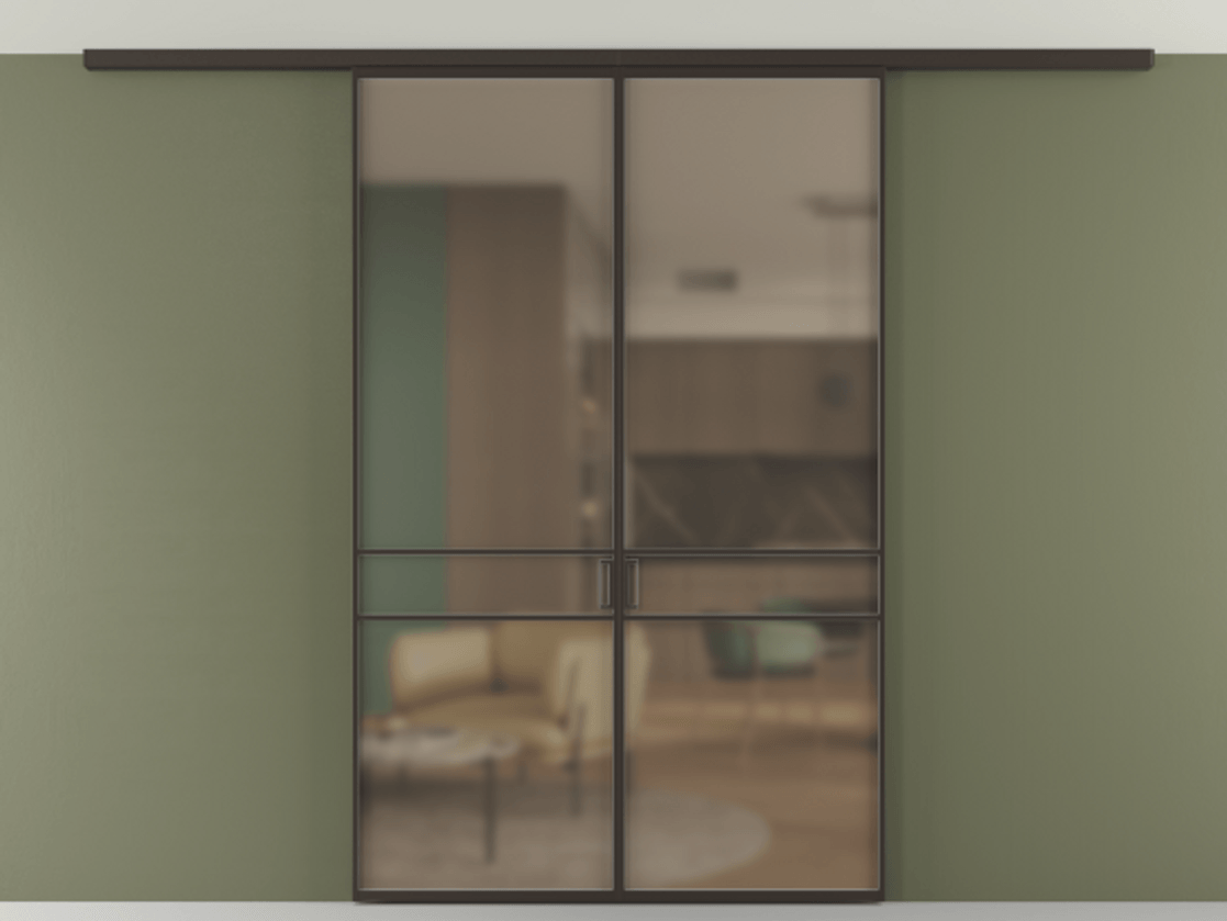 Перегородка Формато вдоль стены на потолок 2 створки АЛПР 040.02 Алюминий антрацит Сатинированное бронзовое стекло, триплекс Цена 194876 ₽ | Volhovec