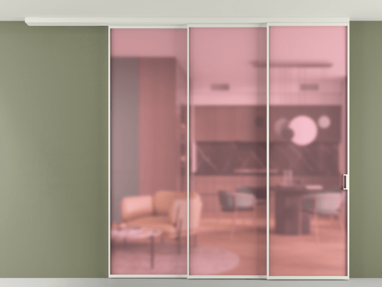 Алюминевая перегородка АЛПР 040.01_БЕЛ_САТ РОЗ_new. Цвет Алюминий Белый. Материал Алюминий. Коллекция Перегородка Формато вдоль стены на потолок 3 створки с синхронным механизмом. Картинка.